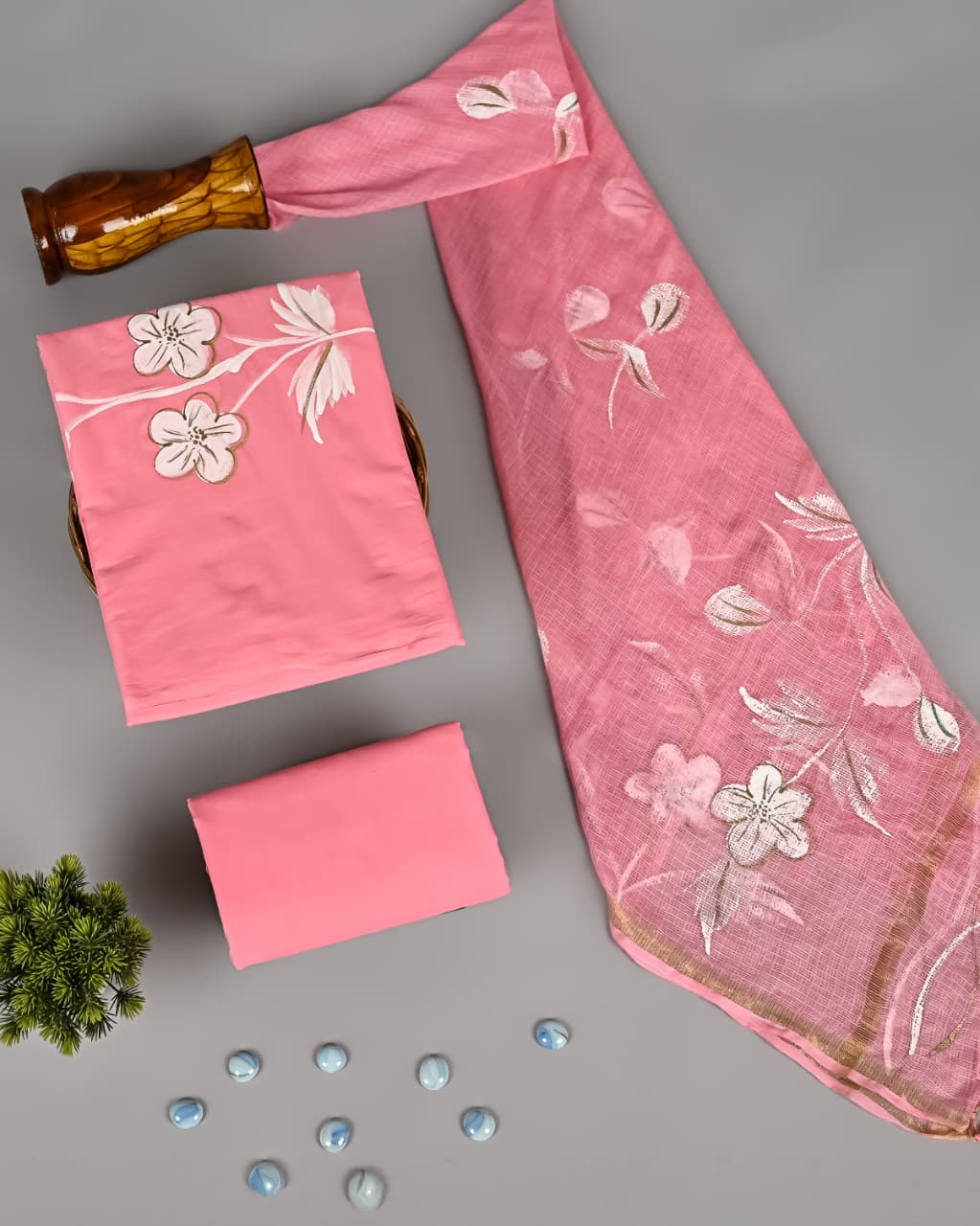 Handmade Cotton Cambric Suit with Kota Doria Dupatta