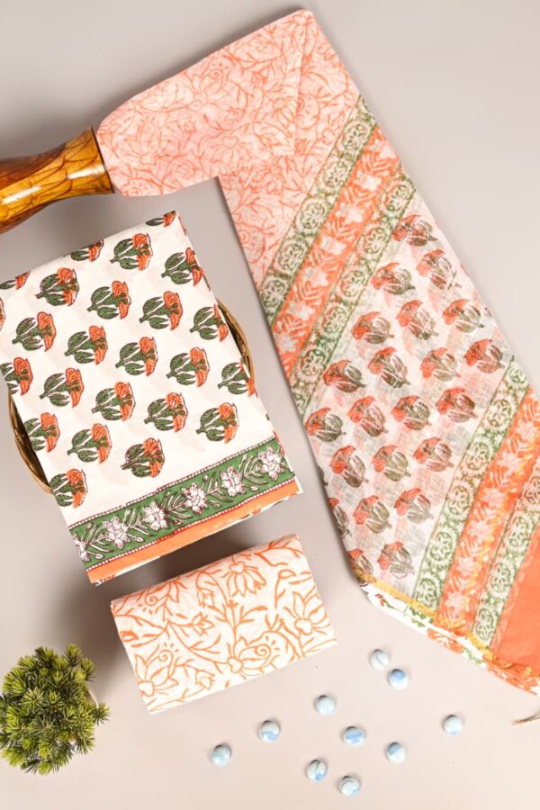 Traditional Block Printed Cotton Suit with Kota Doria