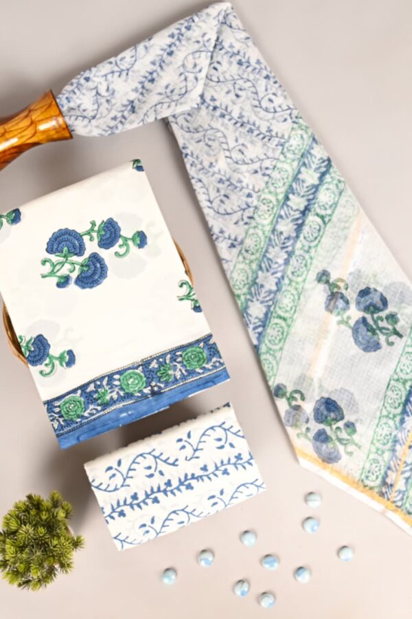 Traditional Hand Block Cotton Suit Material with Kota Doria