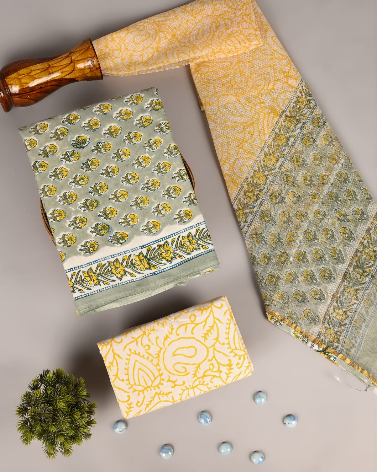 Artisan Textile Cotton Suit with Kota Doria