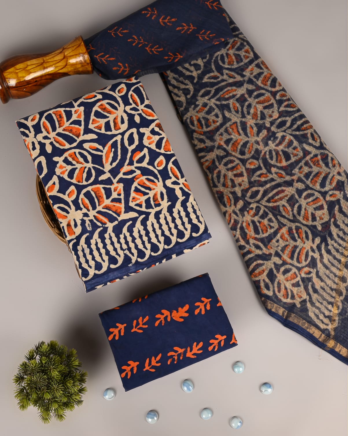 Handmade Block Print Cotton Suit with Dupatta