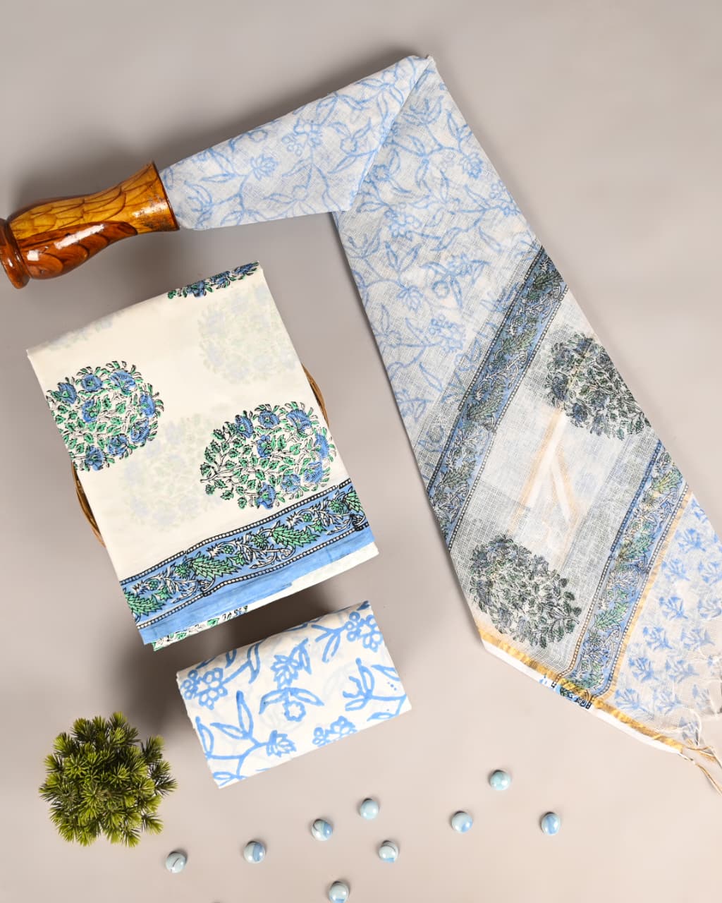 Ethnic Handcrafted Cotton Suit with Kota Doria Dupatta