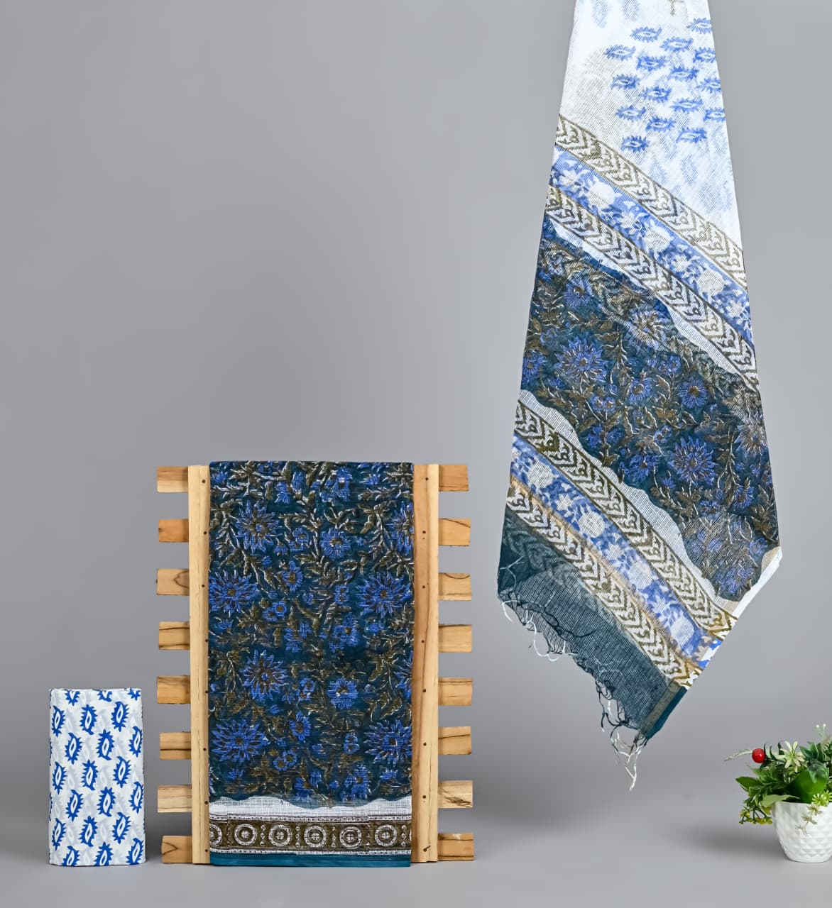 Heritage Bagru Print Kota Doria Suit with Dupatta