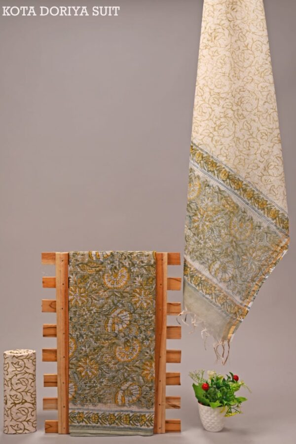 Hand Block Printed Kota Doria Suit with Dupatta