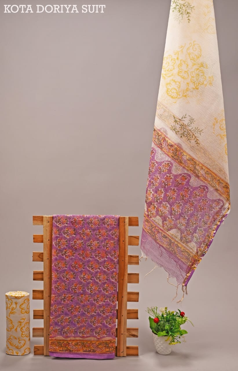 Premium Hand Block Printed Kota Doria Suit