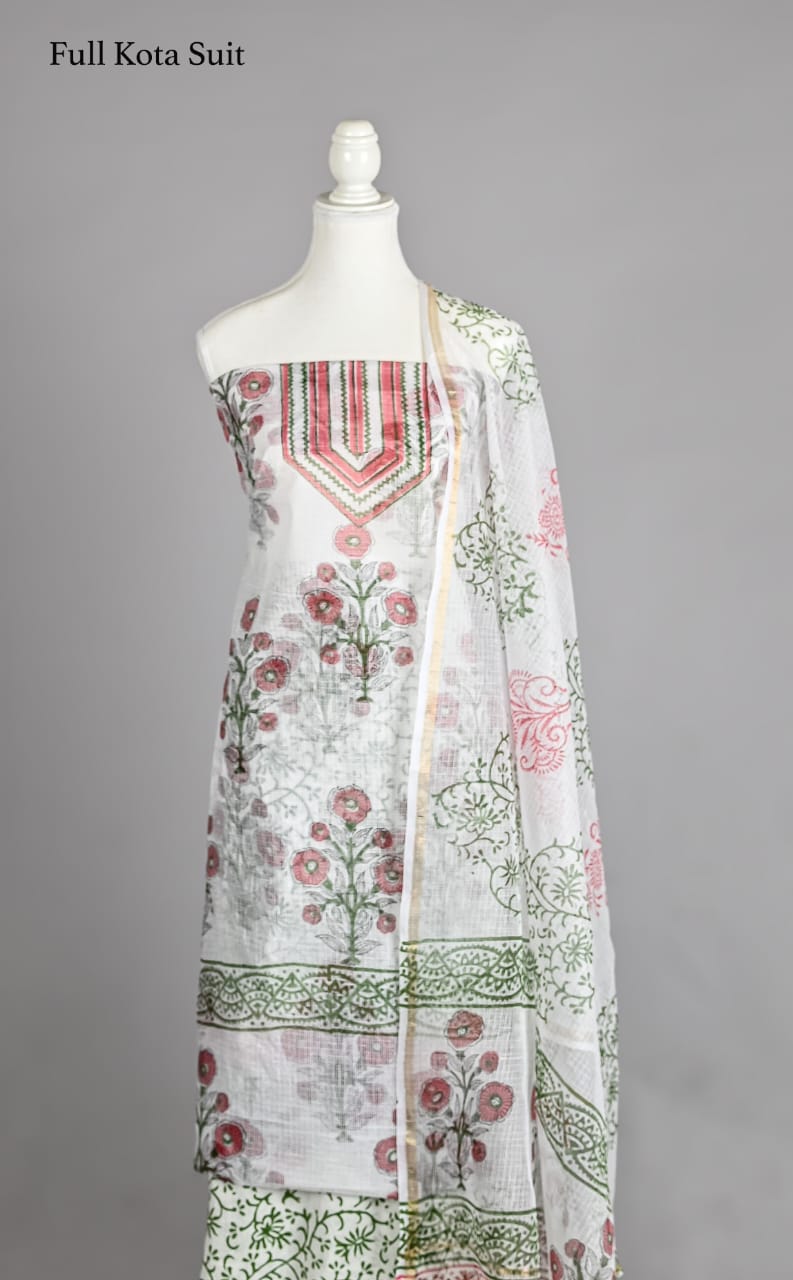 Traditional Bagru Print Kota Doria Suit with Dupatta