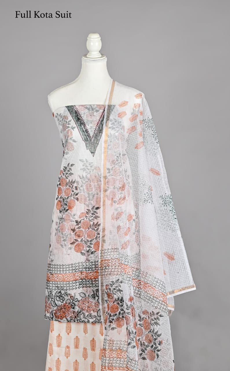 Authentic Bagru Hand Block Printed Kota Doria Suit