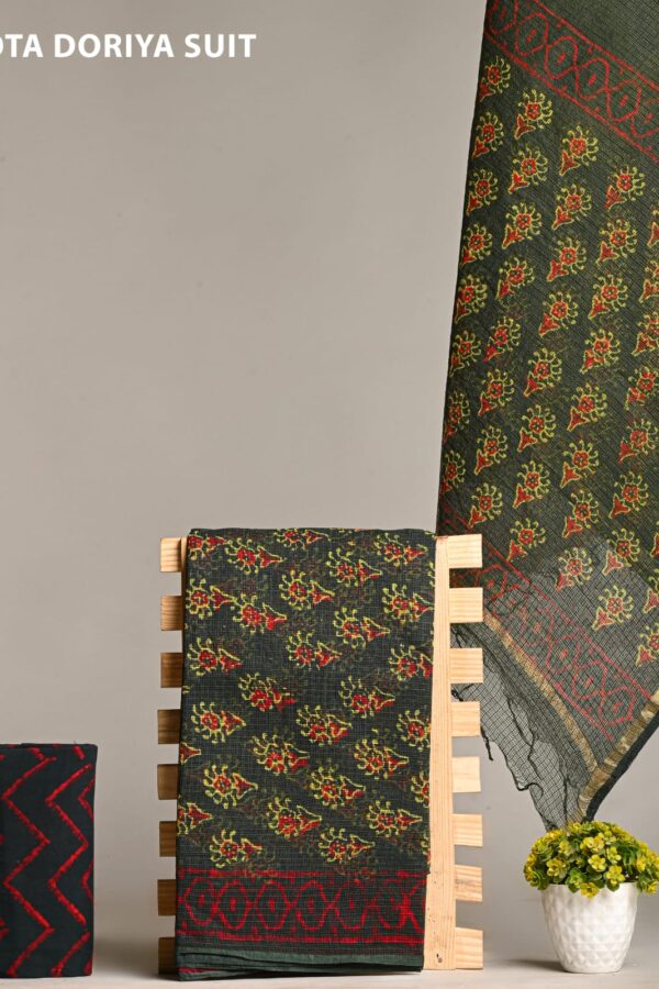 Authentic Indian Bagru Print Kota Doria Suit