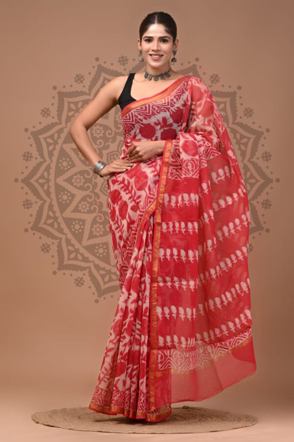 Bagru Hand Block Printed Kota Doria Saree