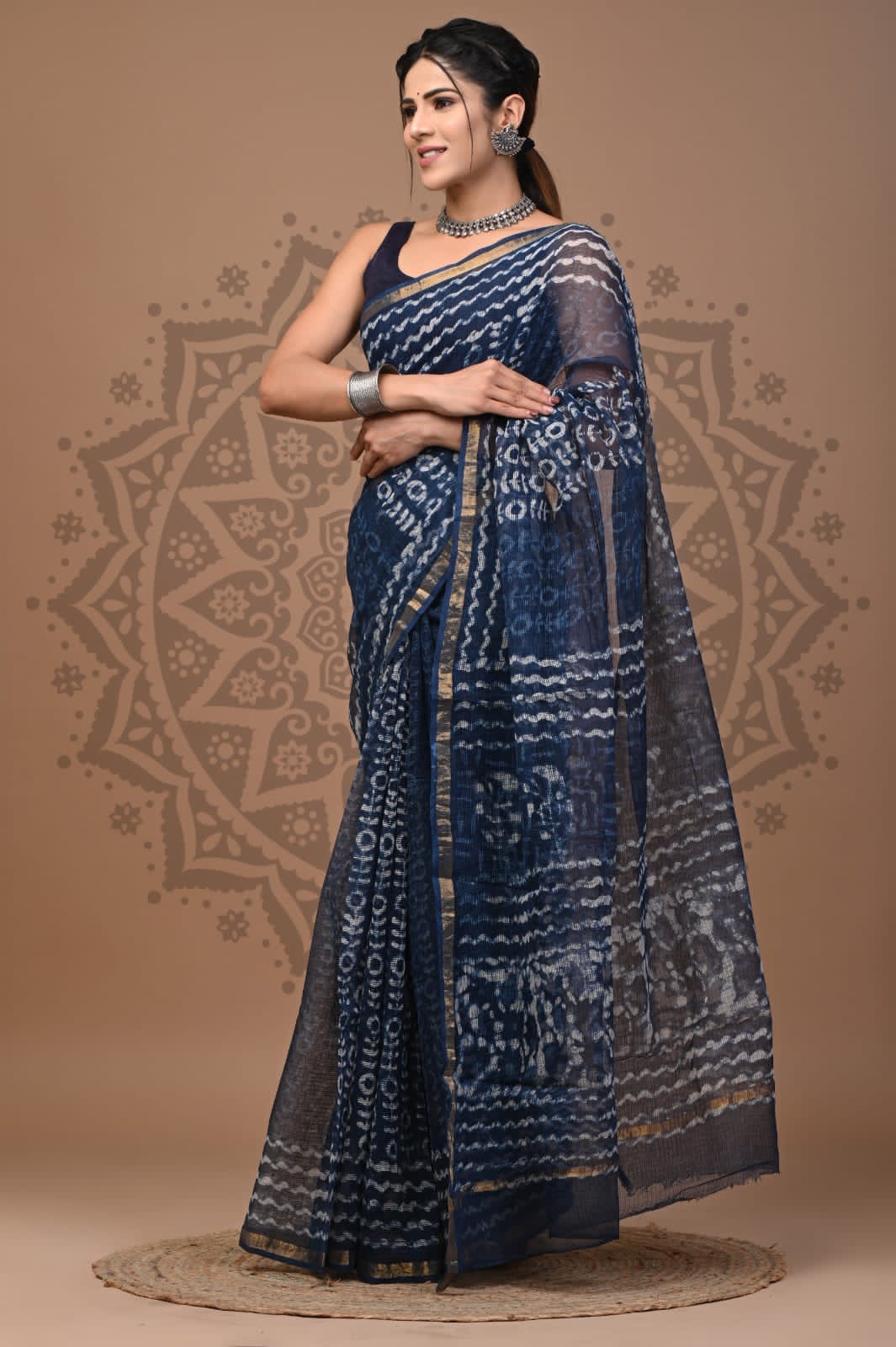Pure Indigo Kota Doria Saree