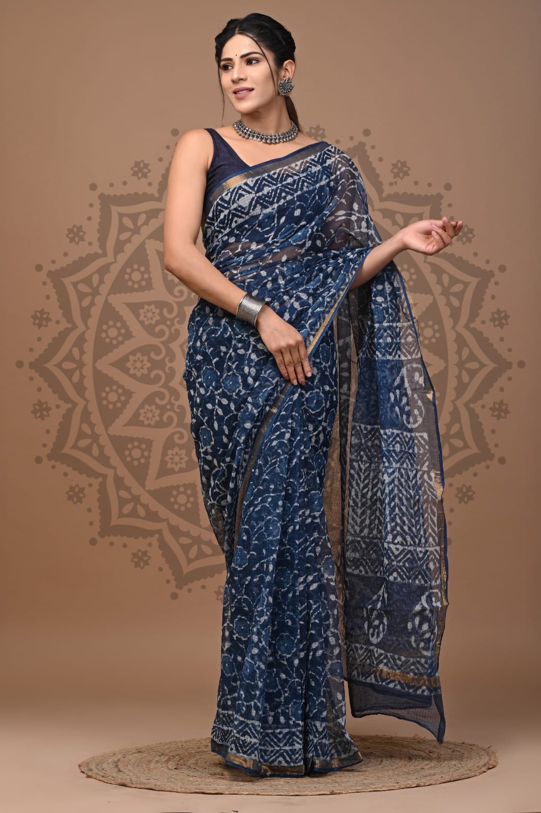 Indigo Printed Kota Doria Saree