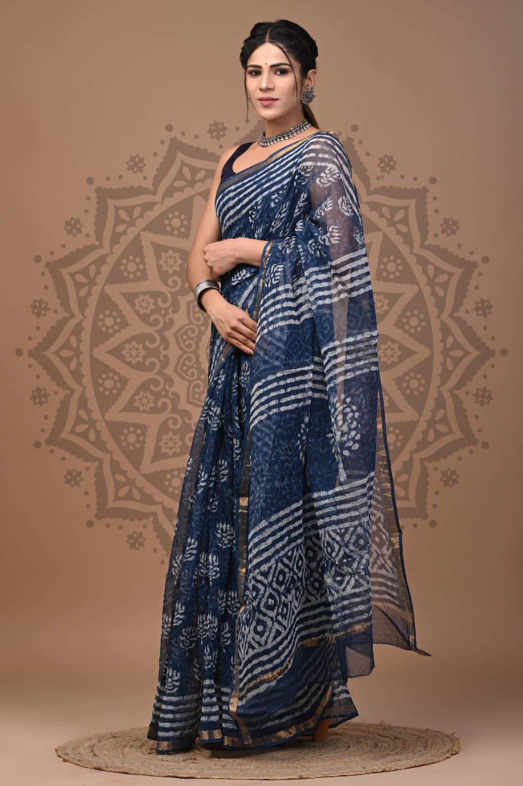 Nile Indigo Kota Doria Saree