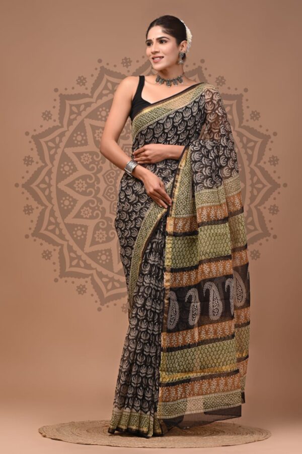 Dabu Print Kota Doria Saree