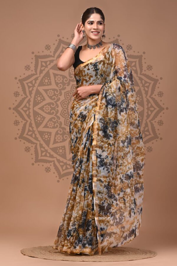 Indigo Print Kota Doria Saree