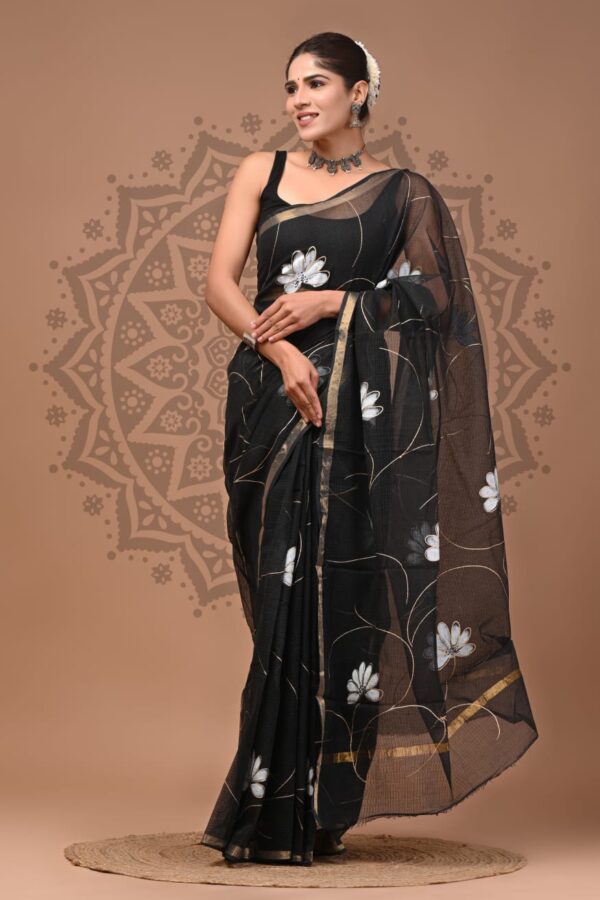 Ethnic Hand Block Kota Doria Saree