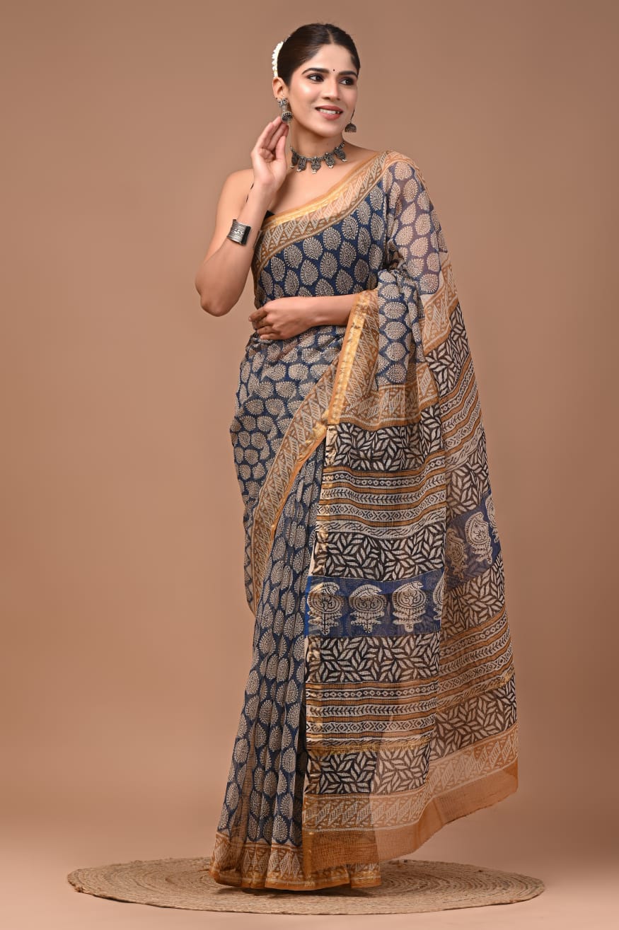 Office Wear Kota Doria Hand Block Saree