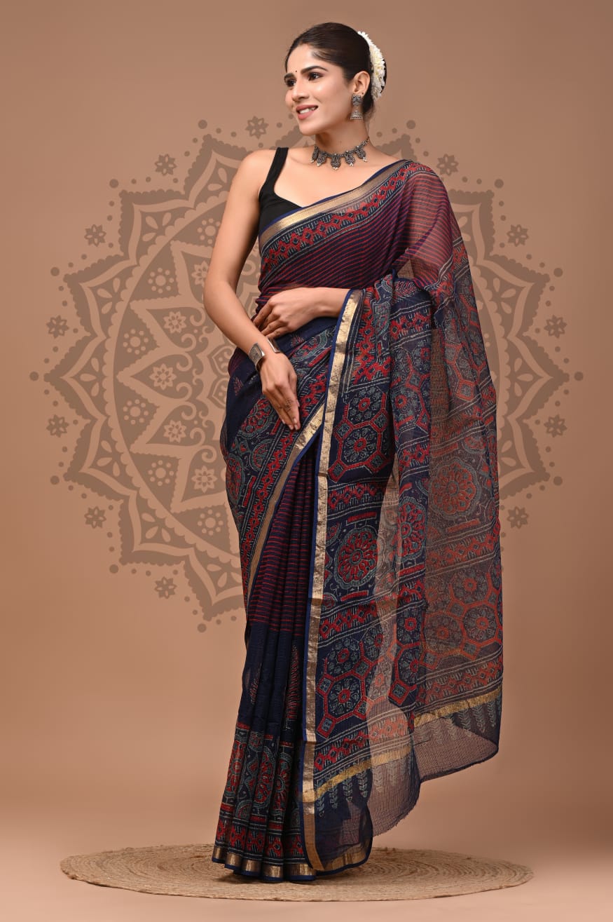 Summer Wear Kota Doria Hand Block Saree