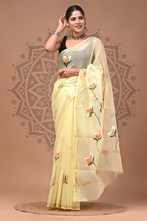 Bagru Hand Block Printed Kota Doria Saree