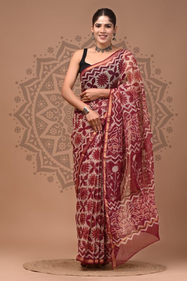 Pure Hand Block Kota Doria Saree