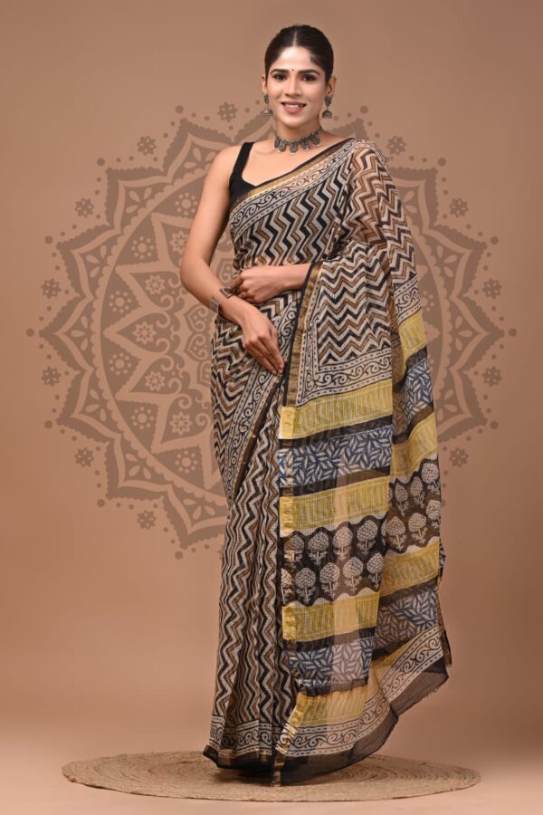 Traditional Kota Doria Hand Block Printed Saree