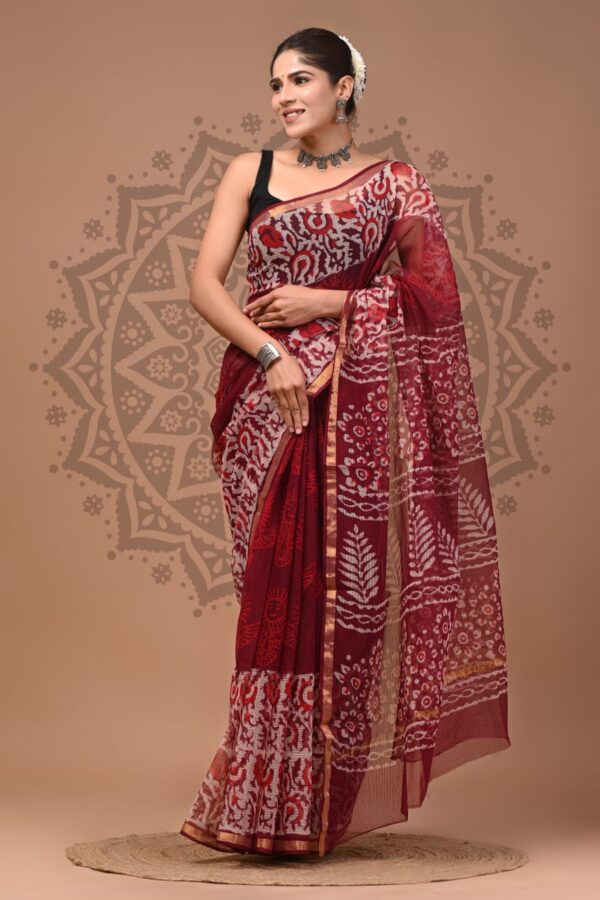 Natural Dye Kota Doria Hand Block Saree