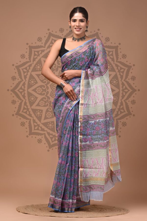 Lightweight Kota Doria Hand Block Saree