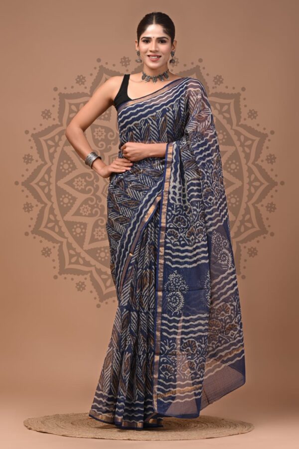 Dabu Print Kota Doria Saree