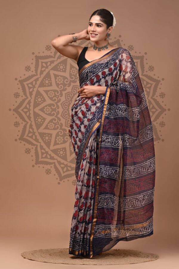 Indigo Print Kota Doria Saree