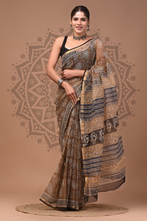 Traditional Kota Doria Hand Block Printed Saree