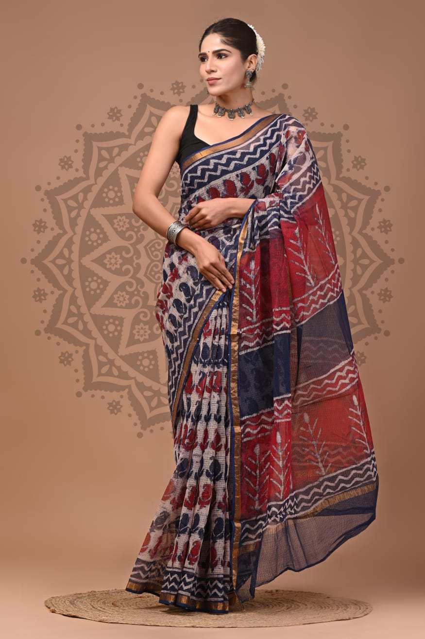 Summer Wear Kota Doria Hand Block Saree