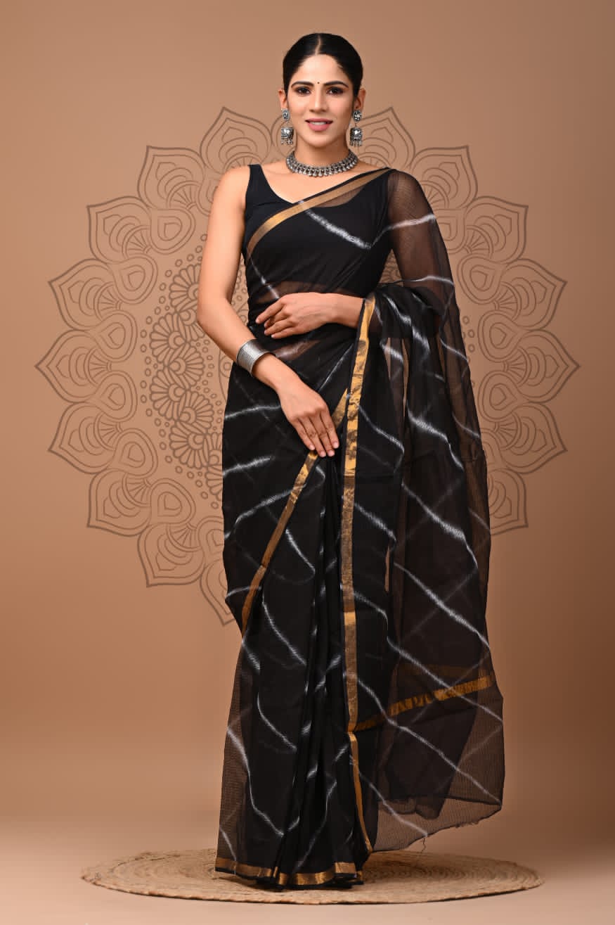 Eco Friendly Hand Block Kota Doria Saree