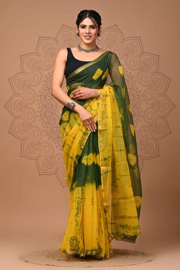 Bagru Hand Block Printed Kota Doria Saree