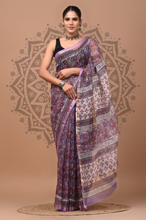 Natural Dye Kota Doria Hand Block Saree