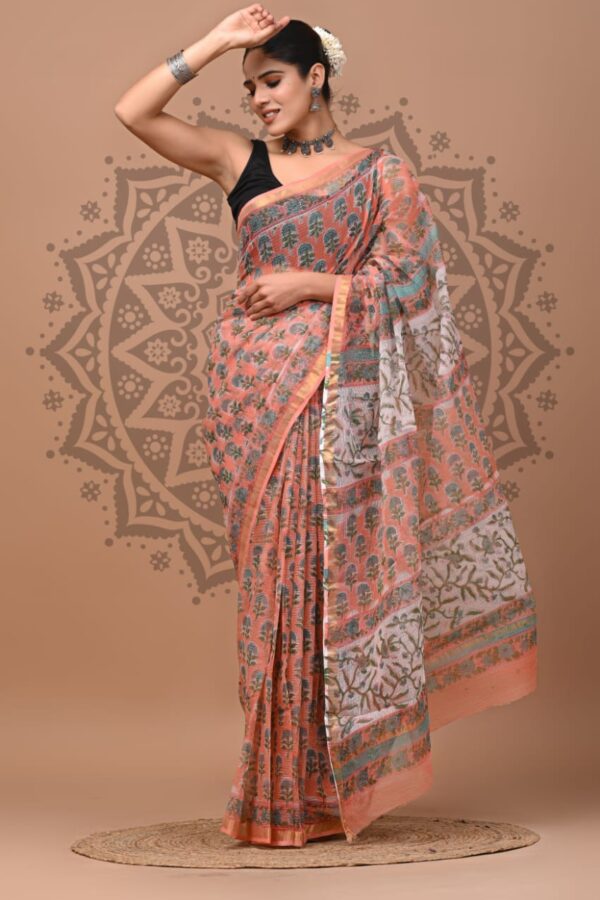 Dabu Print Kota Doria Saree
