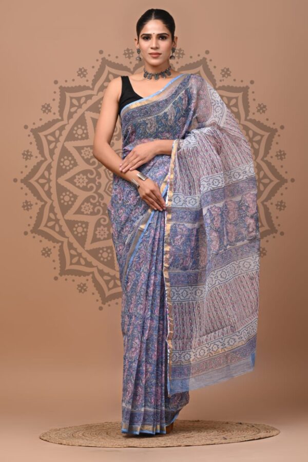 Indigo Print Kota Doria Saree