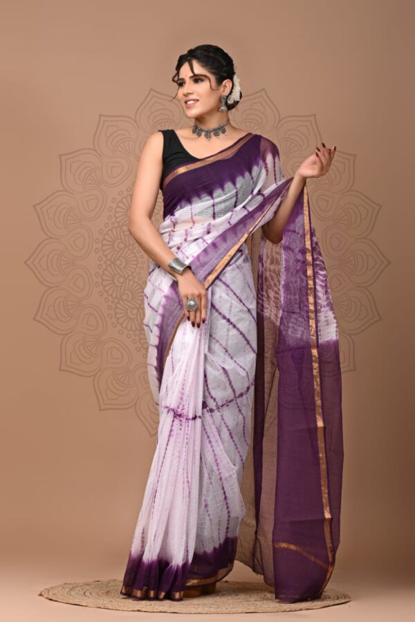 Floral Hand Block Kota Doria Saree