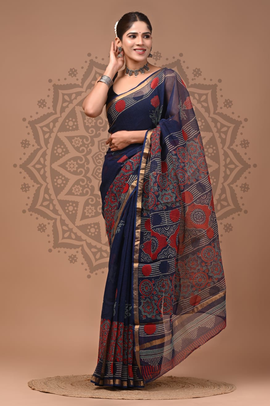 Natural Dye Kota Doria Hand Block Saree