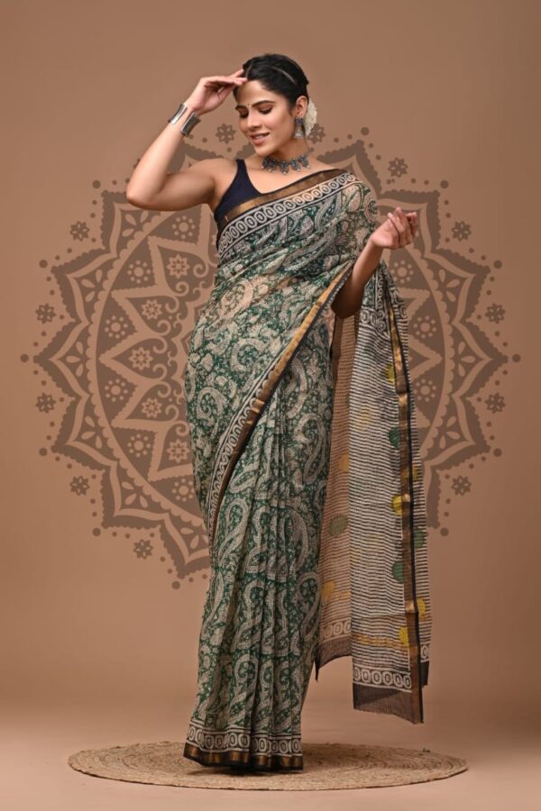 Pure Hand Block Kota Doria Saree