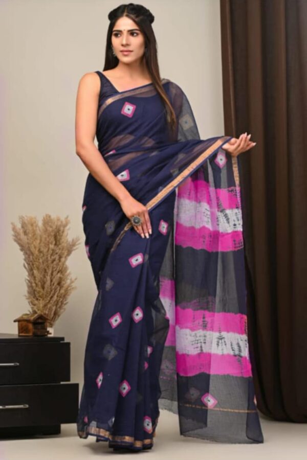 Traditional Kota Doria Hand Block Printed Saree