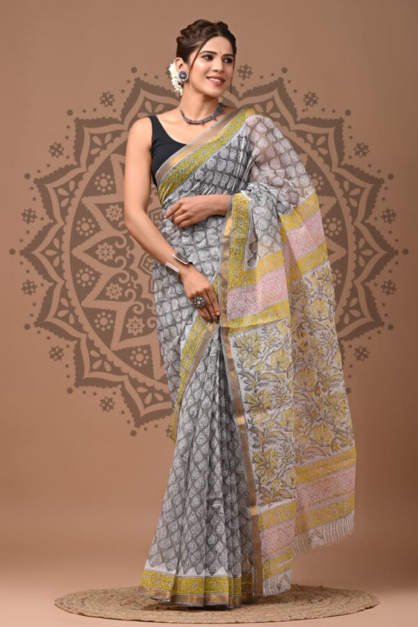 Natural Dye Kota Doria Hand Block Saree