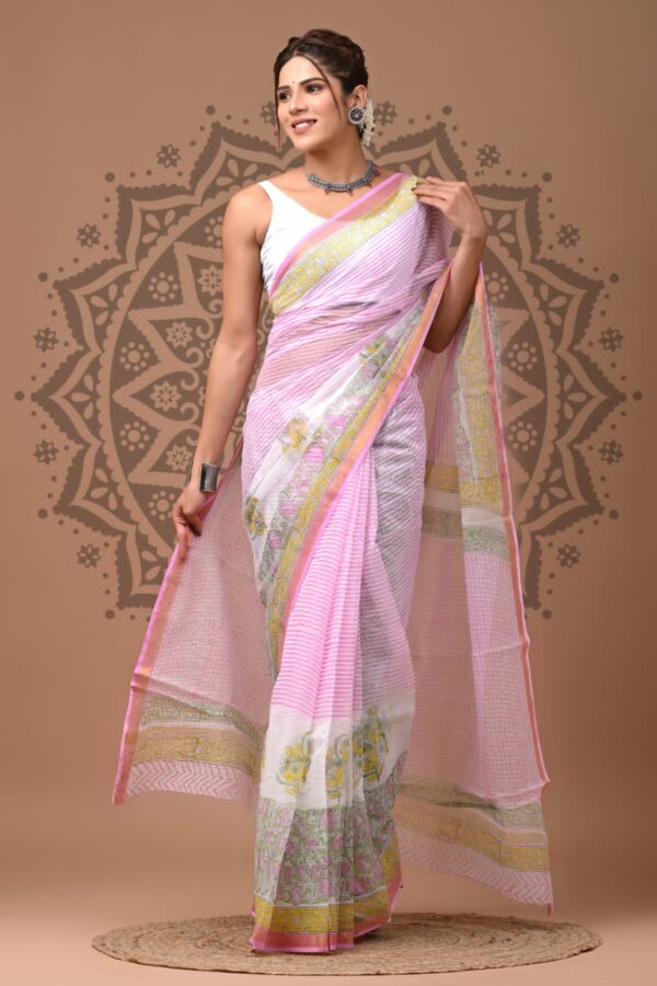 Dabu Print Kota Doria Saree