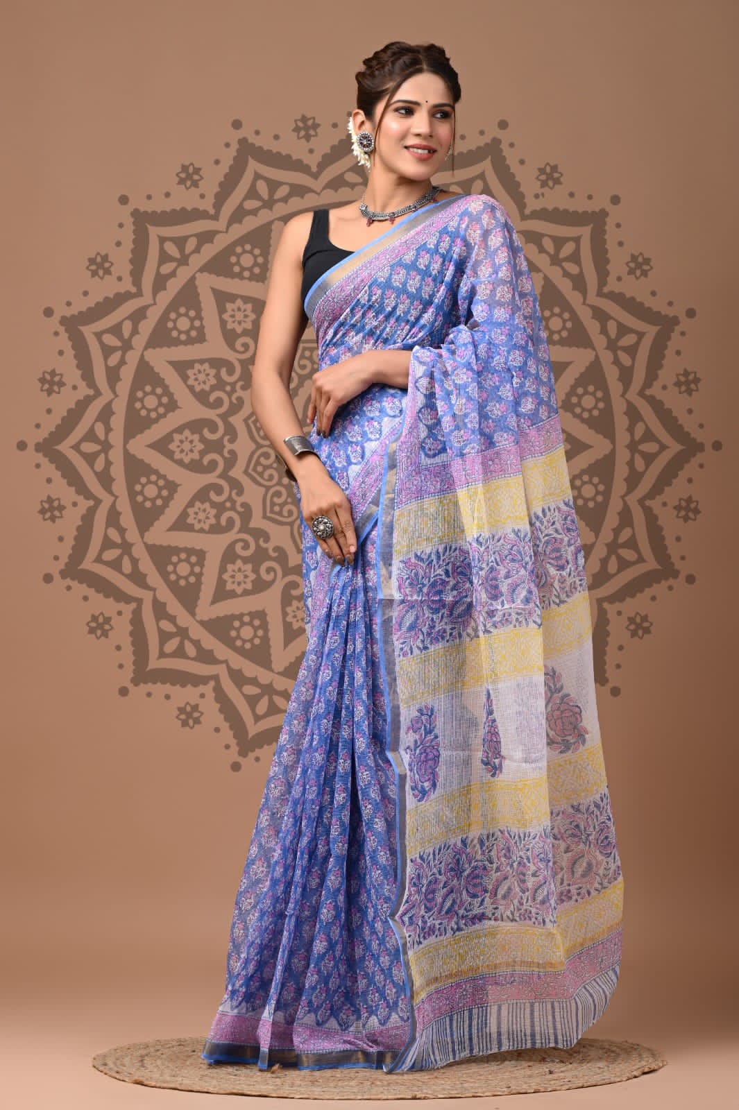 Indigo Print Kota Doria Saree