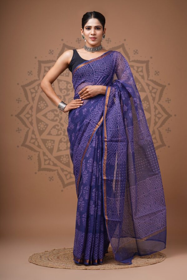 Ethnic Hand Block Kota Doria Saree