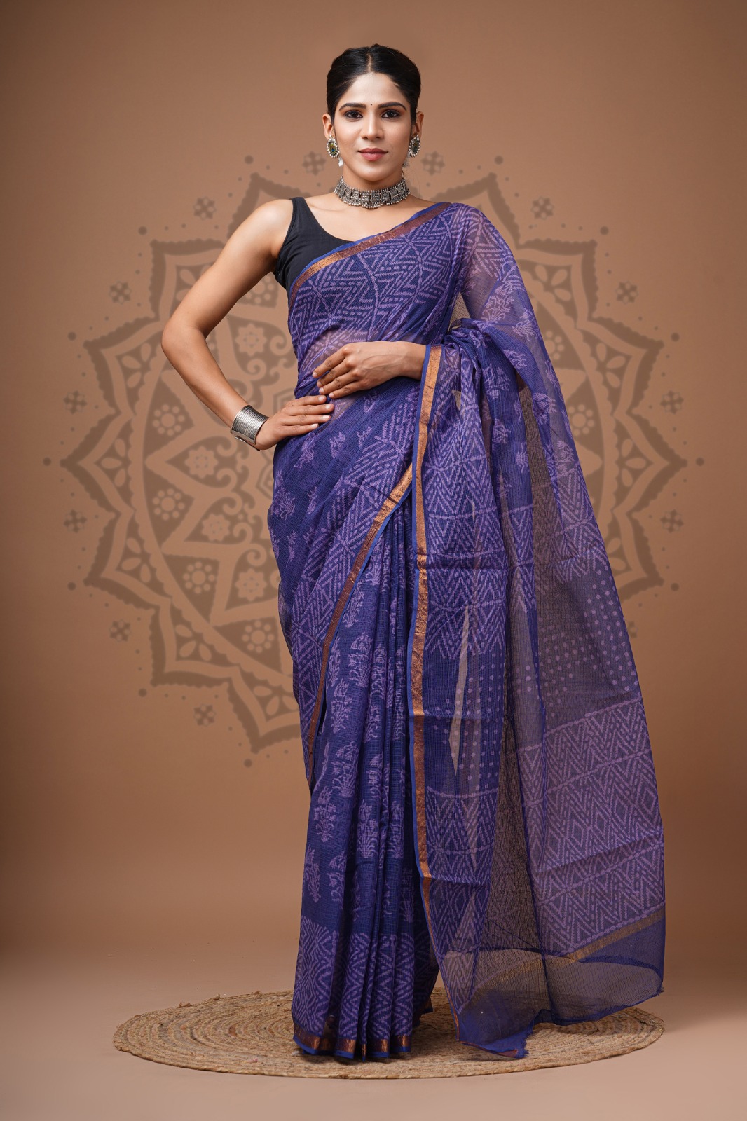 Ethnic Hand Block Kota Doria Saree