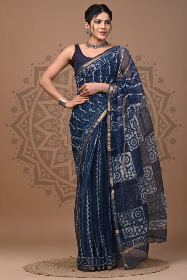 Floral Hand Block Kota Doria Saree