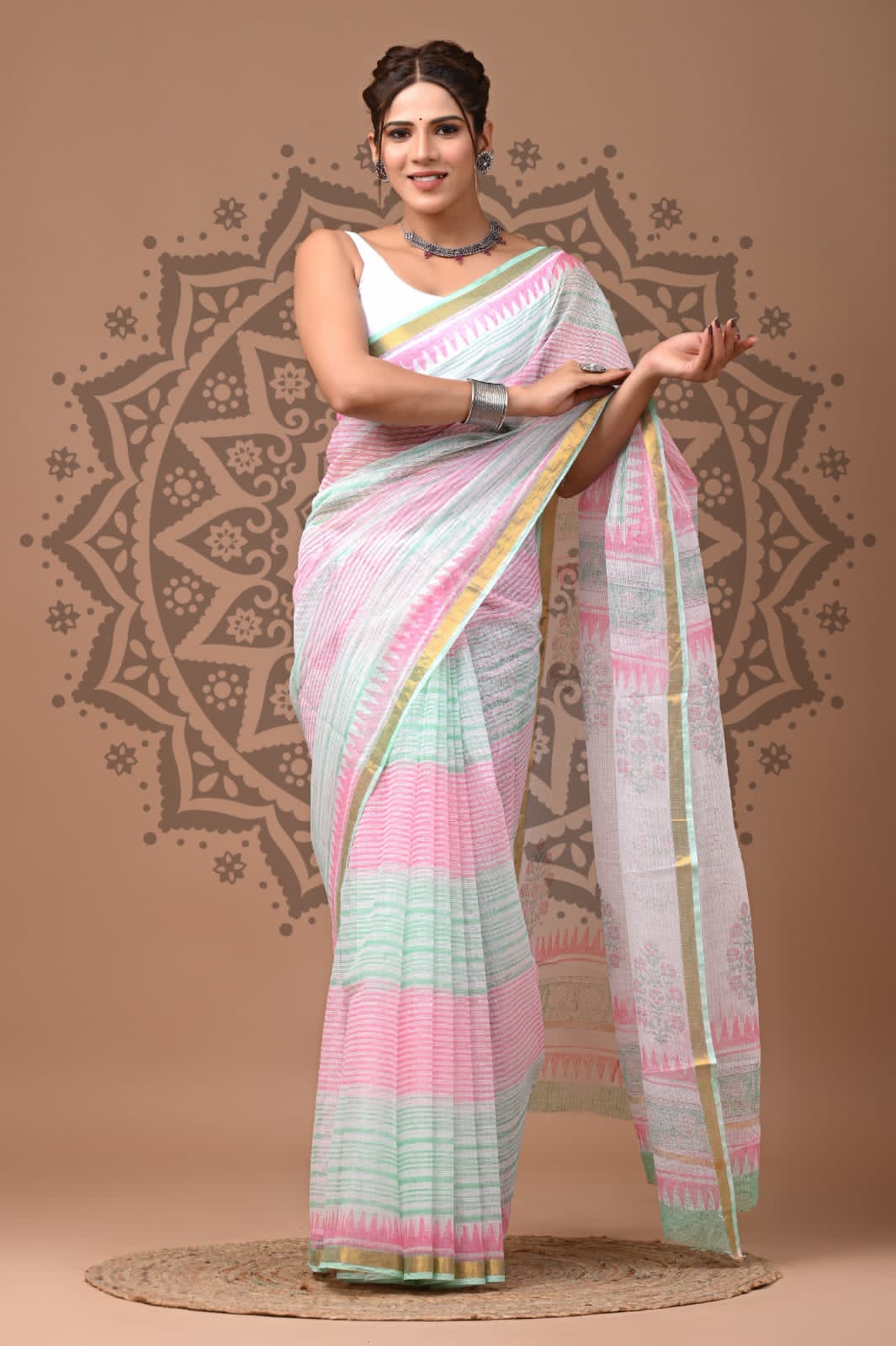 Eco Friendly Hand Block Kota Doria Saree
