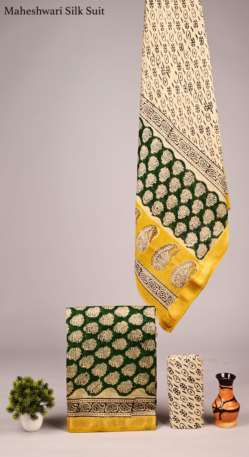 Bagru Print Maheshwari Silk Dress Material