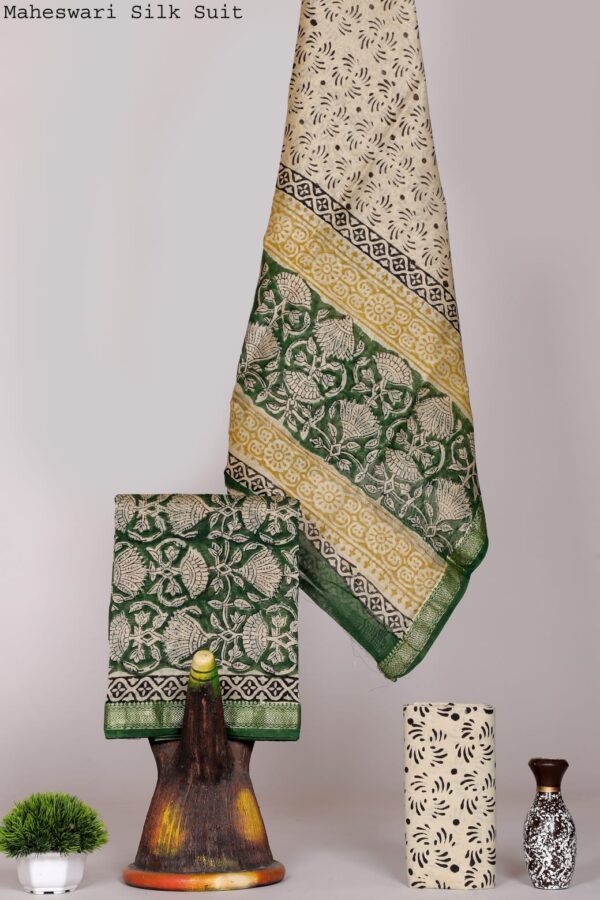 Classic Hand Block Printed Maheshwari Silk Suit