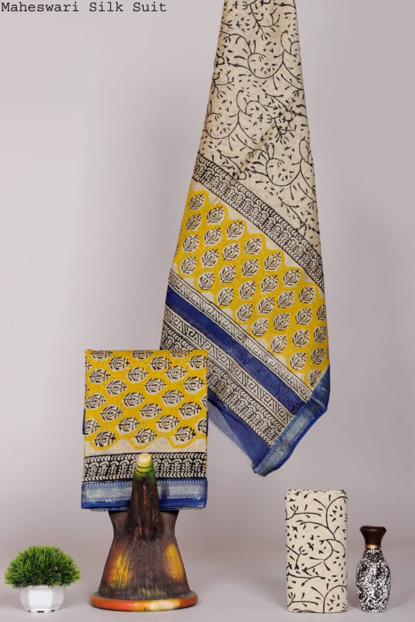 Ethnic Bagru Hand Block Silk Suit Set