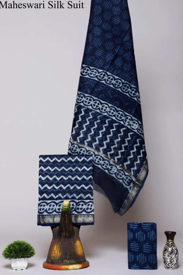 Bagru Artisan Printed Maheshwari Silk Suit